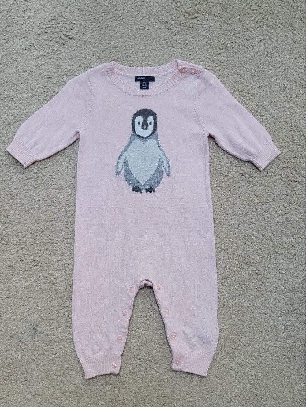 Baby GAP 3-6 Month Light Pink Knit Penguin One-Piece